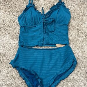 Samiol Teal Ruffled Tankini Set